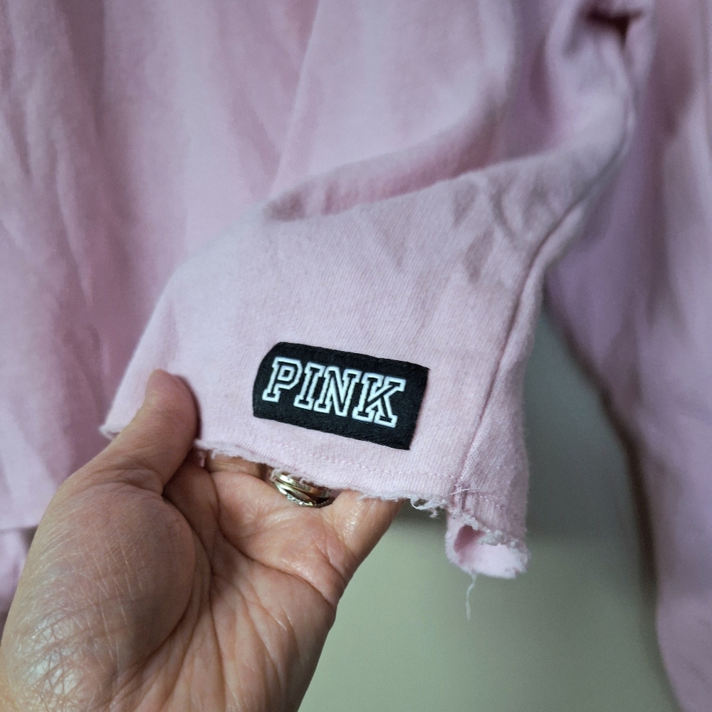 Pink Victoria's Secret Cut Out Cold Shoulder Long Sleeve Crop Hoodie Sweatshirt - Picture 6 of 8